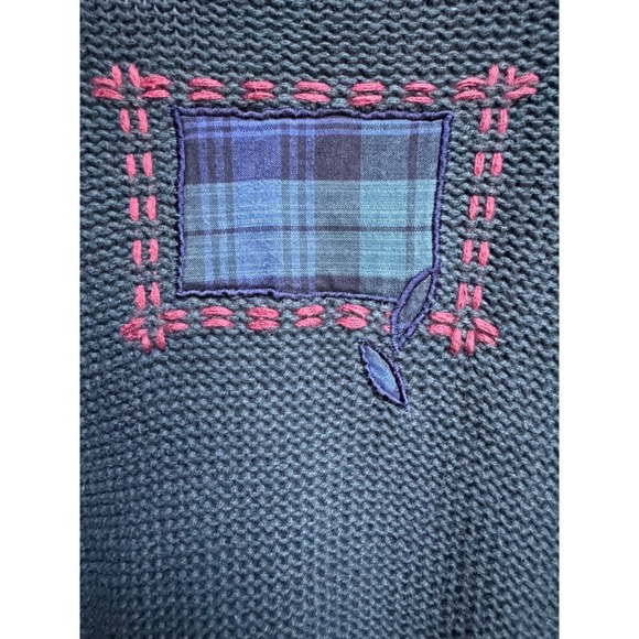 VTG Kathy Ireland Plaid Patch Sweater Cardigan L Embroidered Leaf Heritage - Picture 8 of 12